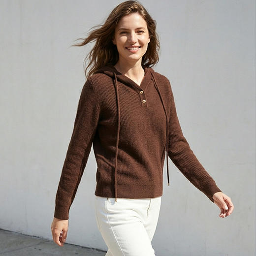 KINGDEER/KD百搭时尚长袖宽松圆领帽衫羊绒衫L805943轻运动/花朵/休闲款鹿王 红色 商品图13