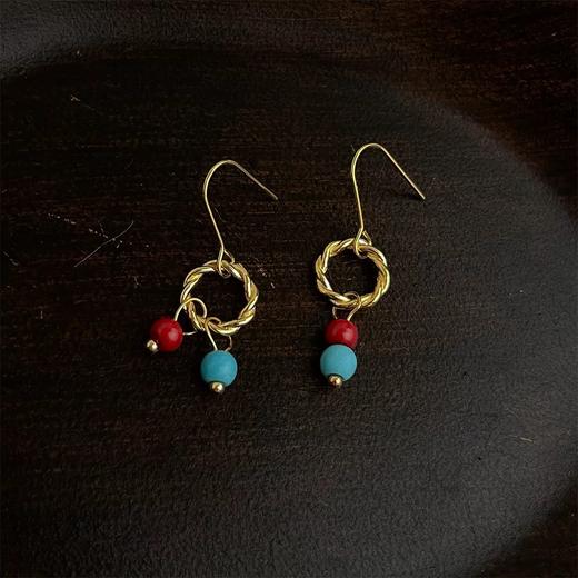 【华彩映色耳坠】复古新中式天然石串珠耳环 手工设计款国风油画感气质耳饰 商品图6