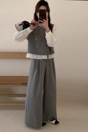 ESTELLICA 撞色拼接休闲高级阔腿裤气质套装 22037