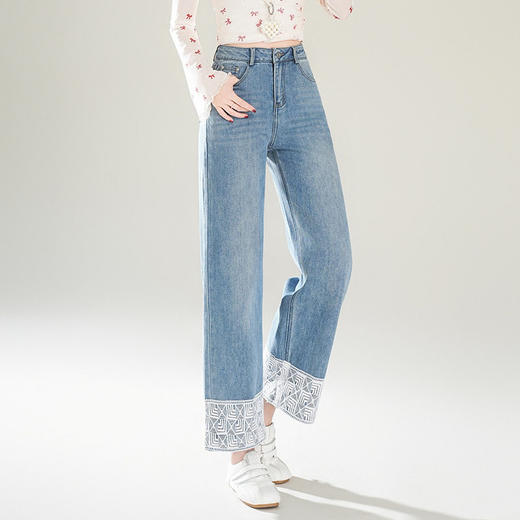 「自」全新升级【铂金会员174/天猫229/差价55】(02127)洛诗琳直筒拼接牛仔裤2026春季高腰显瘦设计感九分裤 商品图1