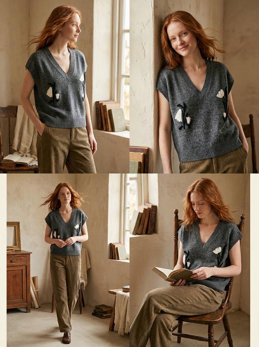 KINGDEER/KD秋季上新女式花纱羊绒马甲L805694复古奶奶风鹿王 商品图1