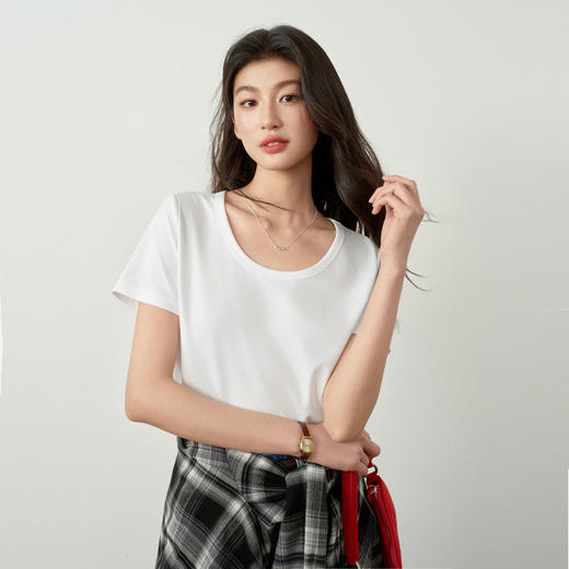 【严选】【满分T】诗凡黎索罗娜百搭U领T恤2026春季新款多色显瘦内搭短袖7H1400791 商品图0