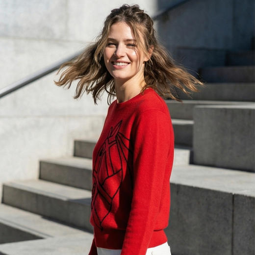 KINGDEER/KD秋冬新款女式长袖羊绒衫 约216g L805679轻运动/花朵/休闲款100%山羊绒鹿王 红色 商品图3