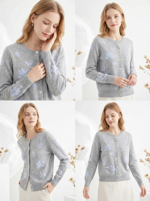 KINGDEER/KD灰色蝴蝶结印花毛衣女装小香风羊绒衫L805605复古奶奶风鹿王 商品图3