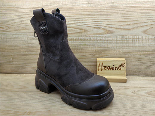 2024豪行冬款专柜正品短靴时尚舒适中跟厚底弹力布女单靴24430770 商品图1