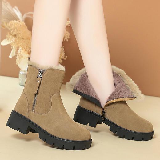 羊毛中跟粗跟牛绒复古短靴单靴棉靴KQ-LY99901 商品图2