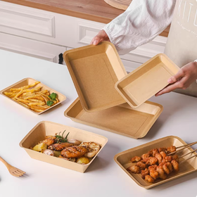 【50个装】 牛皮纸托盘 一次性烧烤餐盘纸托盘 薯条纸盒炸鸡热狗纸盘