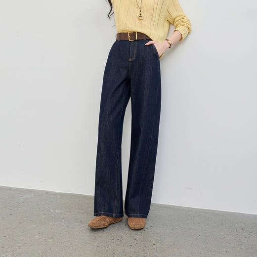 三彩2026春季新款休闲裤收腰牛仔裤长裤直筒裤复古水洗显瘦百搭M 商品图3