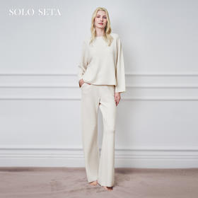Solo seta女士绵羊毛桑蚕丝山羊绒素色长袖长裤家居服秋冬睡衣
