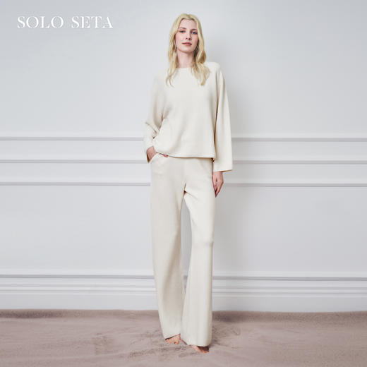 Solo seta女士绵羊毛桑蚕丝山羊绒素色长袖长裤家居服秋冬睡衣 商品图0