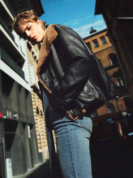 一店k 1oo%绵羊毛！90%鸭绒！一件不一样的羽绒服！又帅又暖的神仙外套！皮质软到炸！马思纯同款 宽松复古机车羊羔毛羽绒外套！ 商品图6