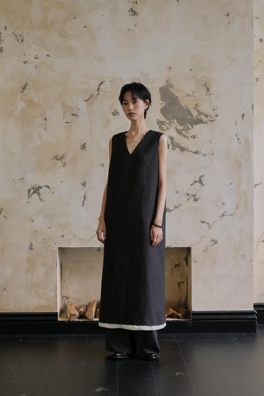 Kai & Kiera 经典条纹垂顺通勤V领气质连衣裙 22046 商品图2