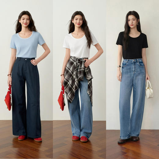 【严选】【满分T】诗凡黎索罗娜百搭U领T恤2026春季新款多色显瘦内搭短袖7H1400791 商品图1