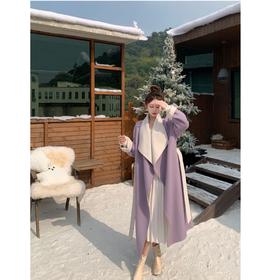 现货【普罗旺斯】秋冬新高级气质双拼色澳毛特调色毛呢大衣