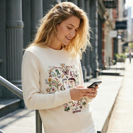 KINGDEER/KD春秋百搭时尚休闲针织刺绣圆领羊绒衫L805885轻运动/花朵/休闲款鹿王 商品图5