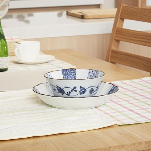 NITORI宜得利家居 家用陶瓷餐具餐盘汤盘菜盘子简约盘子 青花麻叶 商品图1