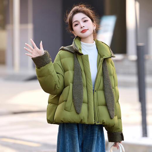 韩系短款羽绒服绿色连帽面包服，小个子巨好看厚外套HR-YAX2569 商品图1