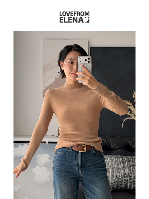 「工厂团购」100%羊毛 气质显瘦半高领打底衫 商品图3