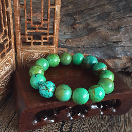 【天然正品】天然收藏级湖北原矿高瓷蓝绿约15.3MM绿松石圆珠手串15.3MM（皆取最大值）060126NJS35 商品图5