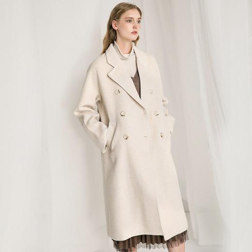Famecoco范可儿双排扣气质呢子大衣女士冬季经典百搭长款外套F198AC117 商品图2