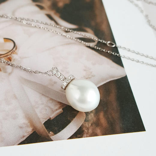 【天然正品】AU750白金镶钻镶天然椭圆约11.0*10.1MM粉色晕彩AKOYA海水珍珠吊坠项链18.9**10.1*10.1MM（皆取最大值）311225NJM60 商品图2