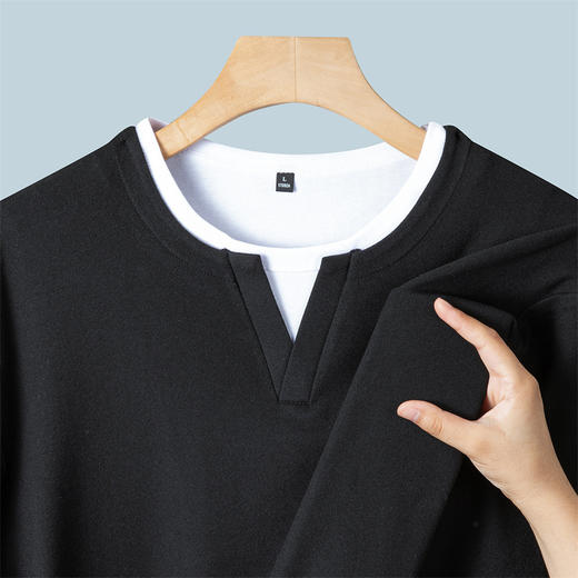 罗蒙男士春秋假两件长袖圆领T恤舒适时尚男长袖上衣通勤T恤 商品图3