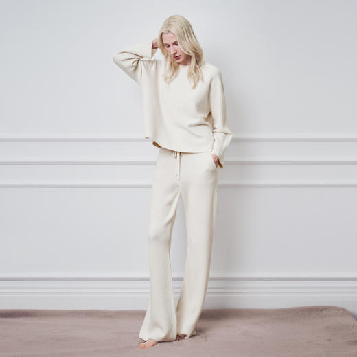 Solo seta女士绵羊毛桑蚕丝山羊绒素色长袖长裤家居服秋冬睡衣 商品图3