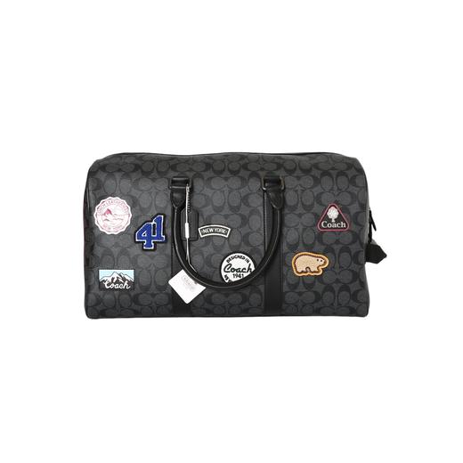 经典老花满印拉链开合滑雪贴饰 帆布配皮拼小牛皮 手提单肩斜挎包 大号 男款 黑色 商品图1