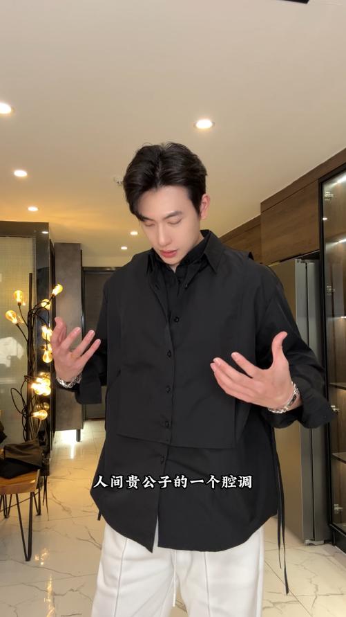 6984SDSA男士秋冬新款痞帅男装韩版休闲纯色系带设计长袖衬衫百搭宽松 商品图0