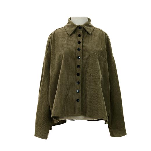 Famecoco范可儿文艺休闲落肩条绒衬衫宽松短款加厚上衣FAD8BH103 商品图4