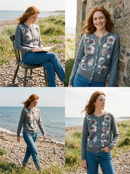 KINGDEER/KD秋冬新款女式圆领开衫长袖羊绒衫L805834复古奶奶风鹿王 商品图2