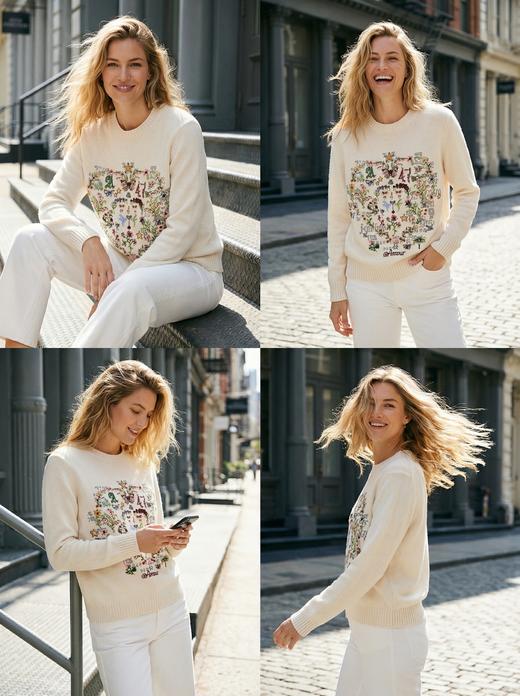 KINGDEER/KD春秋百搭时尚休闲针织刺绣圆领羊绒衫L805885轻运动/花朵/休闲款鹿王 商品图4