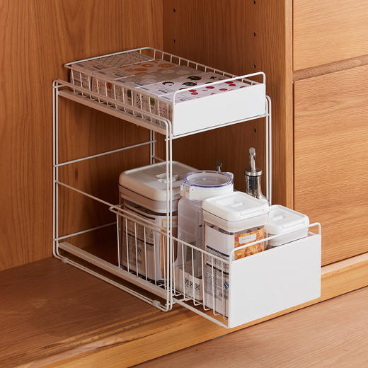 NITORI宜得利家居 抽拉式置物架橱柜内双层铁制架水槽下滑动收纳架 商品图4