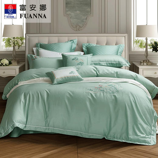 【春上新】10楼 富安娜 素绣床单四件套 / 国色系列·婉若清风 吊牌价2980~2680元 活动价 699-799元 商品图0