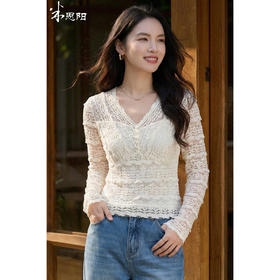 剩S/L 云朵软蕾丝上衣 再生天丝精梳棉混纺 精致不臃肿 米思阳2026春新款法式蕾丝V领小衫气质女人味内搭上衣1519