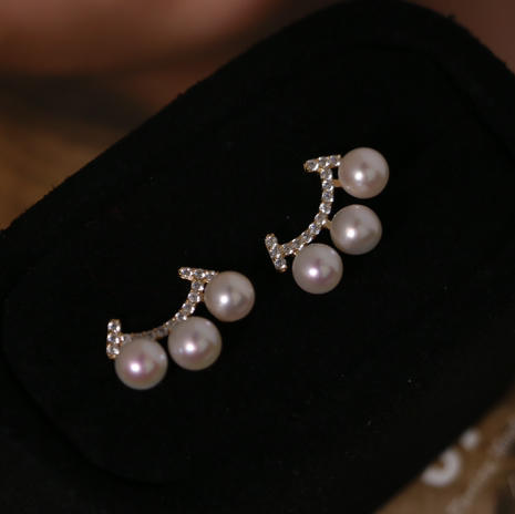 甄珠贝 T家经典微笑风格 Akoya海水珠 耳环 5-6mm 925纯银配件 商品图3