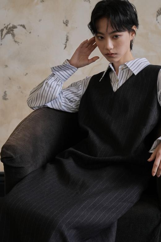 Kai & Kiera 经典条纹垂顺通勤V领气质连衣裙 22046 商品图8