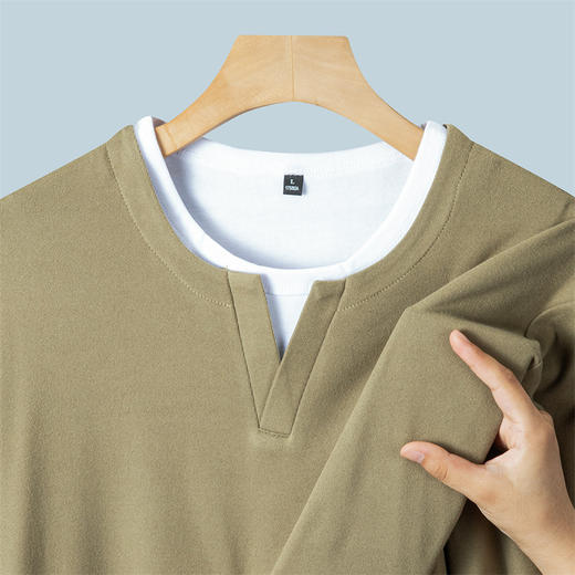 罗蒙男士春秋假两件长袖圆领T恤舒适时尚男长袖上衣通勤T恤 商品图2