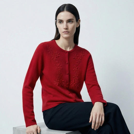 【咕咕同款】KINGDEER/KD秋冬新款女式长袖羊绒衫L805650经典基本款/气质款鹿王 红色 商品图12