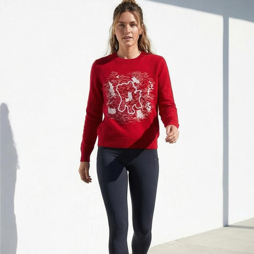 【咕咕同款】KINGDEER/KD休闲时尚百搭女士设计师圆领羊绒衫L805504轻运动/花朵/休闲款鹿王 红色 商品图6