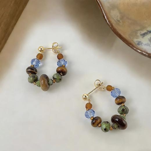 【丝路星辰虎眼石耳环】复古新中式天然石串珠耳环 手工设计款国风油画感气质耳饰 商品图0