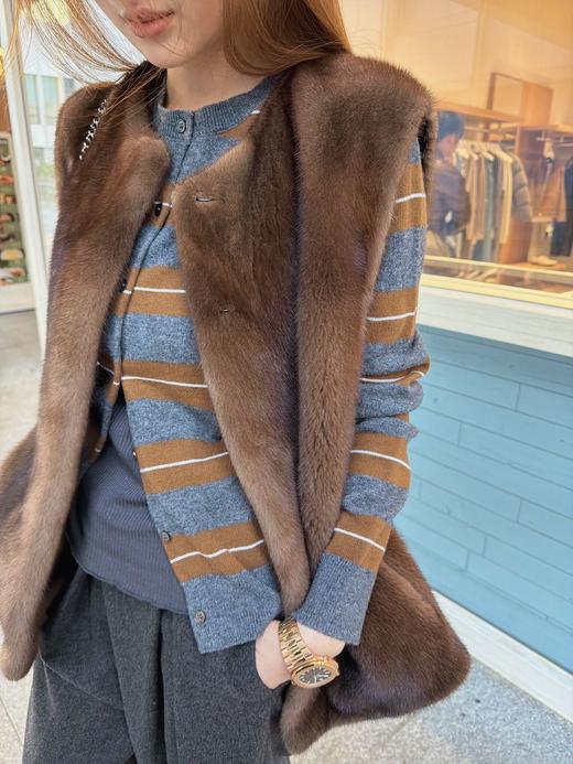 【非质量问题不退】PP03-缪缪 2025秋冬系列羊绒真丝条纹圆领开衫（BL*PP） 商品图3