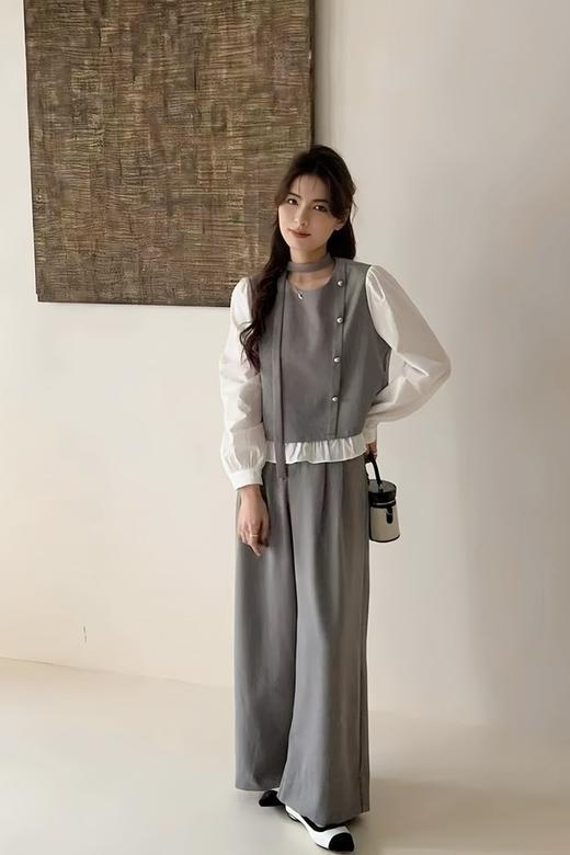 ESTELLICA 撞色拼接休闲高级阔腿裤气质套装 22037 商品图3