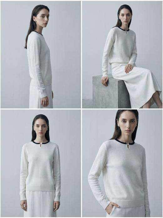 【咕咕同款】KINGDEER/KD秋冬新款女式圆领桂花针撞色圆领羊绒衫 约198g L805658经典基本款/气质款/100%山羊绒鹿王 商品图4