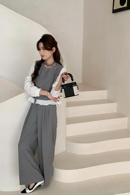 ESTELLICA 撞色拼接休闲高级阔腿裤气质套装 22037 商品图2