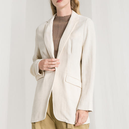 Famecoco范可儿一粒扣通勤西装春秋季女士棉麻休闲时尚百搭小西服外套F195AB021 商品图4