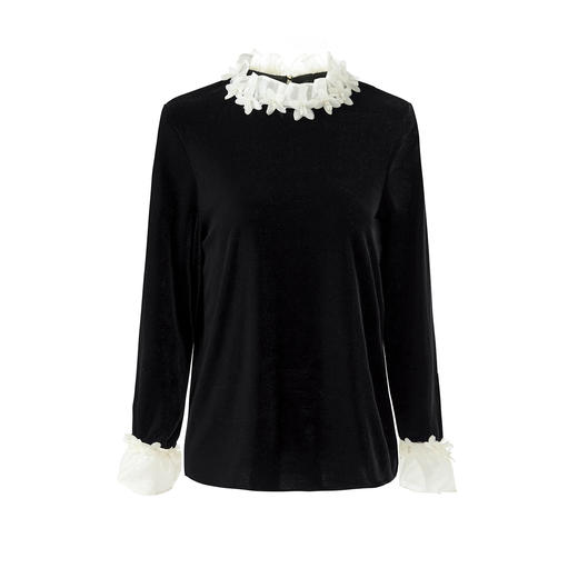 法式浪漫高贵洋气四方立绒衬衫，蕾丝花瓣领上装WLZD2517308 商品图4