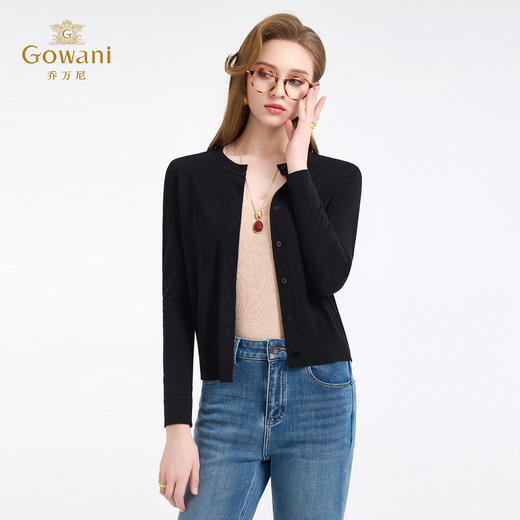 【100%绵羊毛】乔万尼新品冬miu系知识分子风圆领羊毛小开衫ED4M807 商品图1