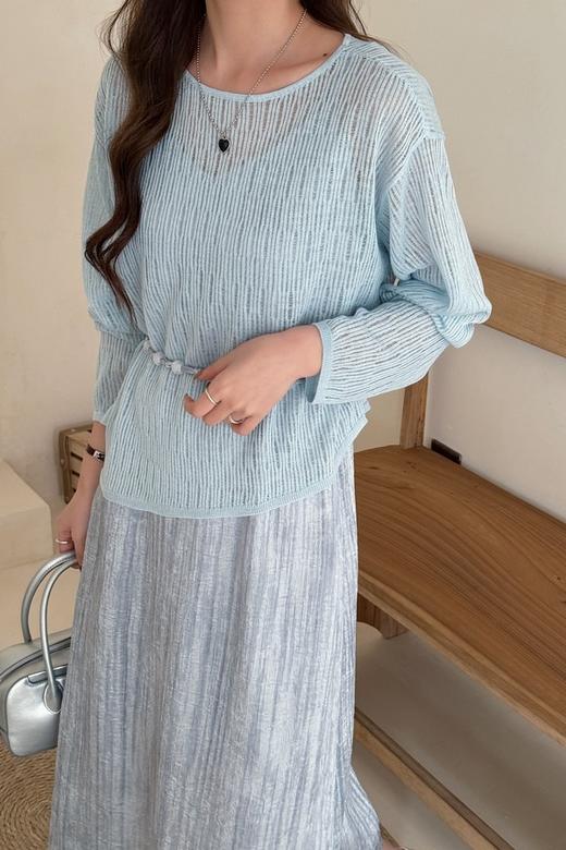 Le Malene 清新蓝气质配腰带连衣裙两件套装 22041 商品图2