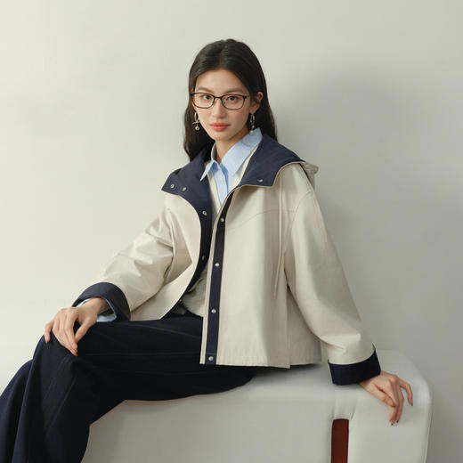 【严选】【开心果风衣】诗凡黎撞色连帽短款风衣2026春新款派克工装外套女7H1460211 商品图4